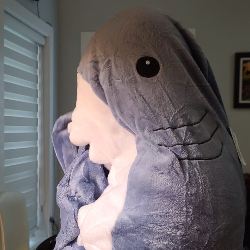 Blue and White Shark Hoodie Blanket